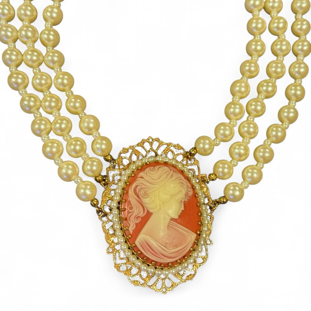 RARE Miriam Haskell Cameo Necklace - Picture 3 of 16
